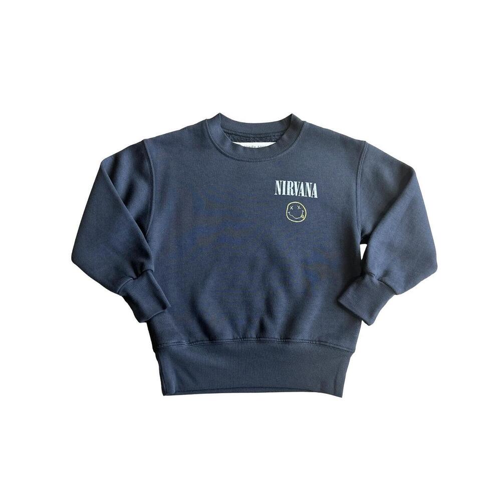 NEW ROWDY SPROUT girl's nirvana smiley crew sweatshirt in washed black